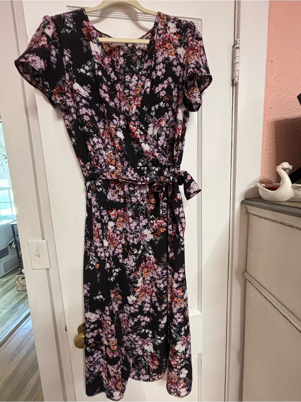 Christopher & Banks Black and Pink Floral Midi Dress